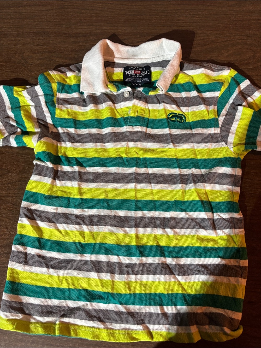 Ecko Unlimited Teal, Yellow & Gray Striped Polo Shirt